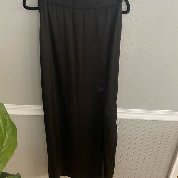 Naked Wardrobe Black Satin Maxi Skirt with Side Slit Small - Picture 3 of 10